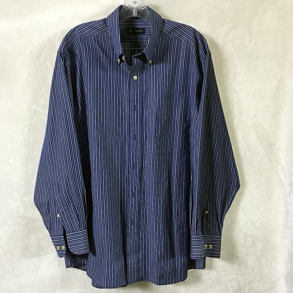 Chaps Mens Size L Blue Shirt Striped Blue